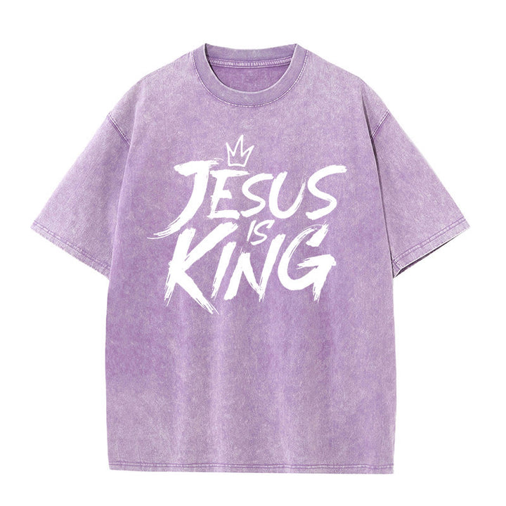 Christianartworkshop Jesus Is King Unisex Washed T-Shirt - Purple - 5XL - image 7