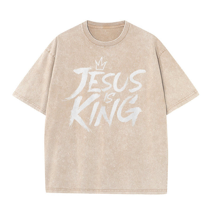 Christianartworkshop Jesus Is King Unisex Washed T-Shirt - Apricot - 5XL - image 5