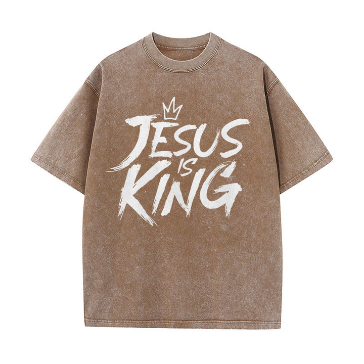 Christianartworkshop Jesus Is King Unisex Washed T-Shirt - Coffee - 5XL - image 12