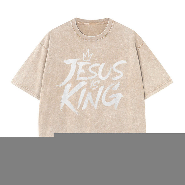 Christianartworkshop Jesus Is King Unisex Washed T-Shirt - Apricot - 5XL - image 4
