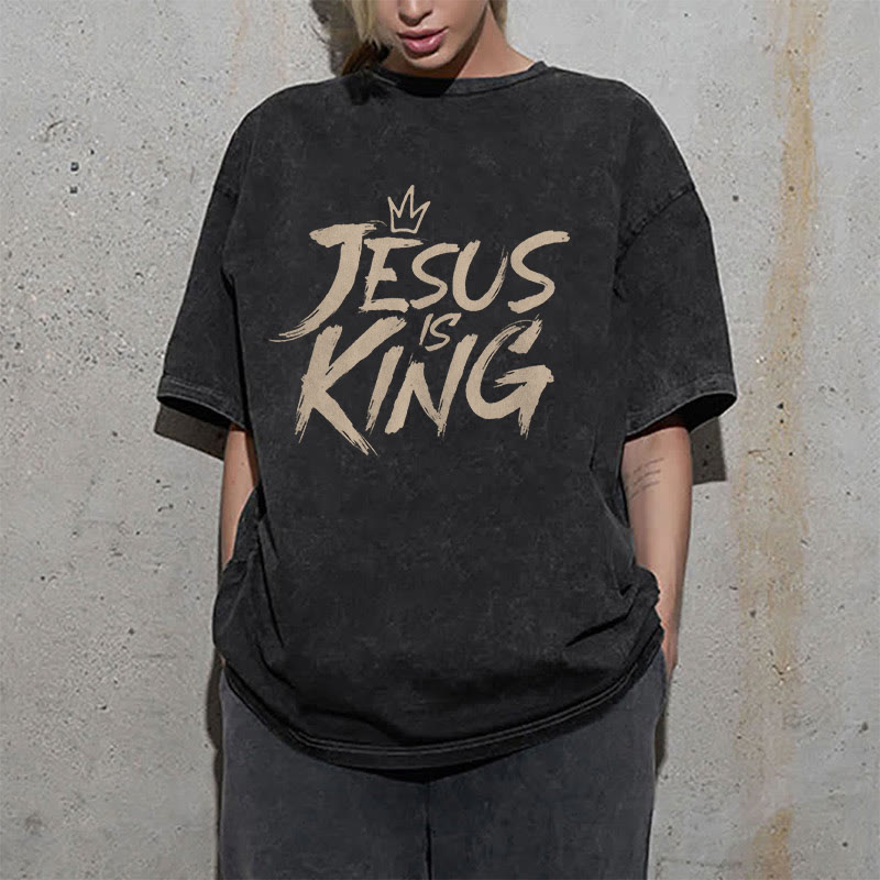 Christianartworkshop Jesus Is King Unisex Washed T-Shirt - image 3