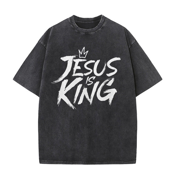 Christianartworkshop Jesus Is King Unisex Washed T-Shirt - Black - 5XL - image 1