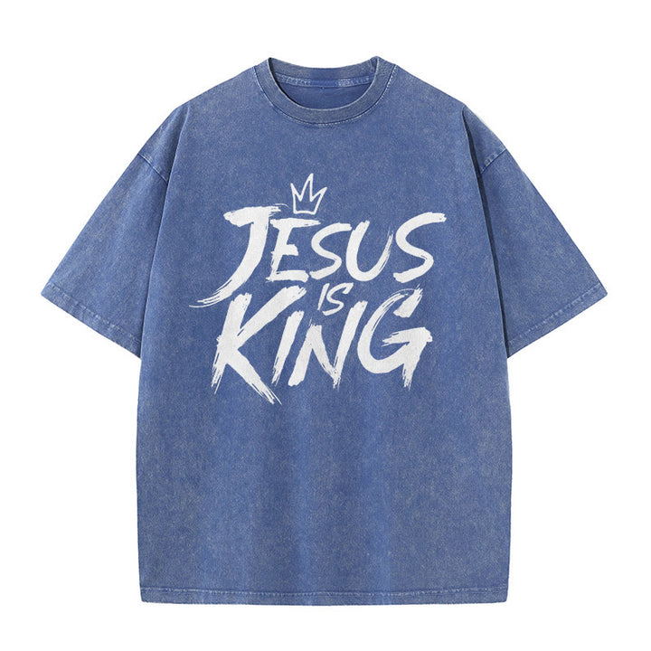 Christianartworkshop Jesus Is King Unisex Washed T-Shirt - Blue - 5XL - image 10