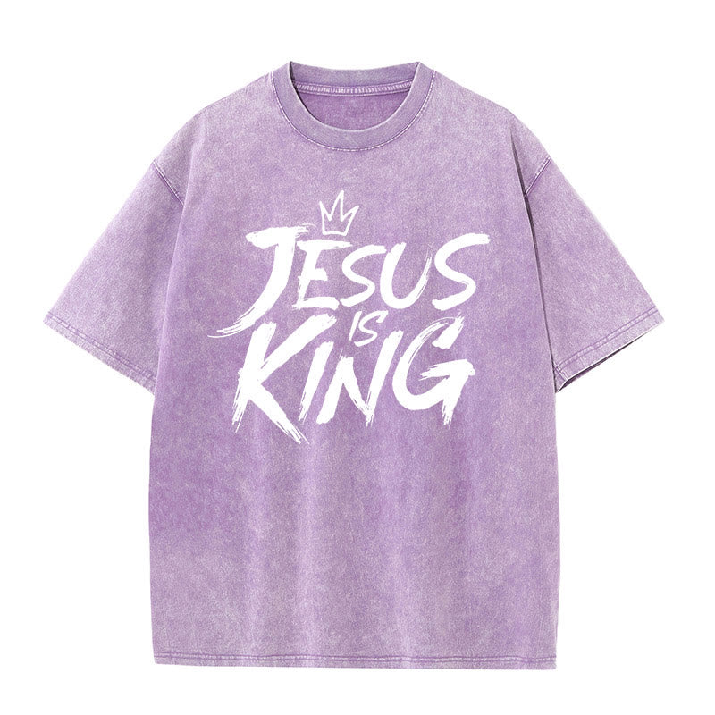 Christianartworkshop Jesus Is King Unisex Washed T-Shirt - Purple - 5XL - image 8