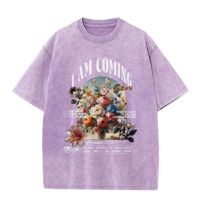 Christianartworkshop I Am Coming Soon Unisex Washed T-Shirt - Purple - 5XL - image 10