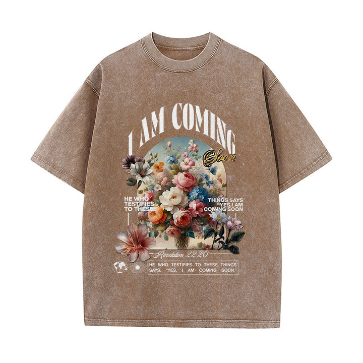 Christianartworkshop I Am Coming Soon Unisex Washed T-Shirt - Coffee - 5XL - image 12