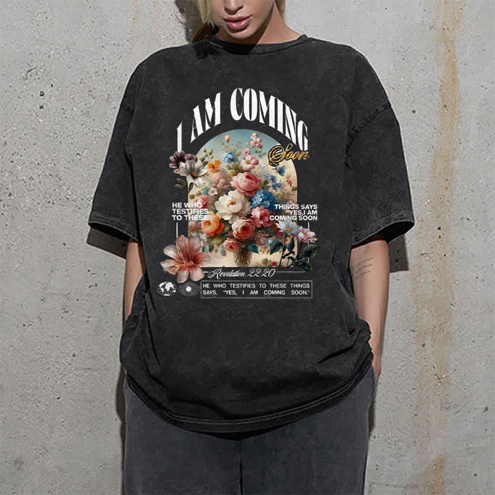 Christianartworkshop I Am Coming Soon Unisex Washed T-Shirt - image 2