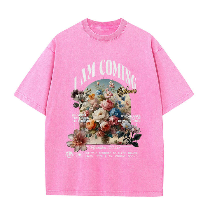 Christianartworkshop I Am Coming Soon Unisex Washed T-Shirt - Pink - 5XL - image 7