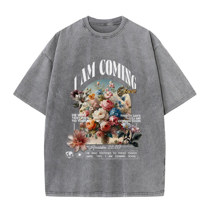 Christianartworkshop I Am Coming Soon Unisex Washed T-Shirt - Grey - 5XL - image 11