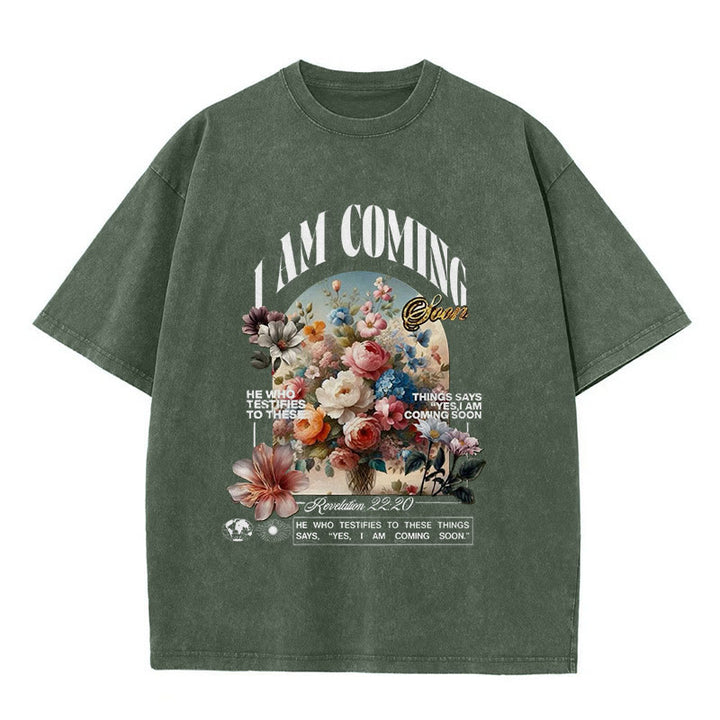 Christianartworkshop I Am Coming Soon Unisex Washed T-Shirt - Army Green - 5XL - image 7