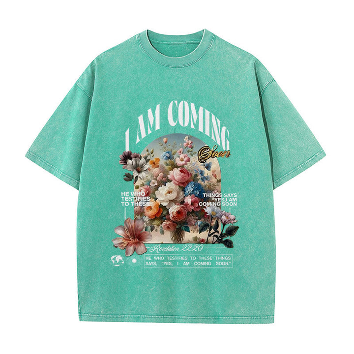 Christianartworkshop I Am Coming Soon Unisex Washed T-Shirt - Green - 5XL - image 6