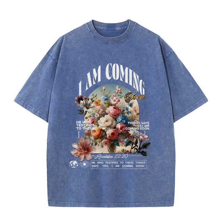 Christianartworkshop I Am Coming Soon Unisex Washed T-Shirt - Blue - 5XL - image 9