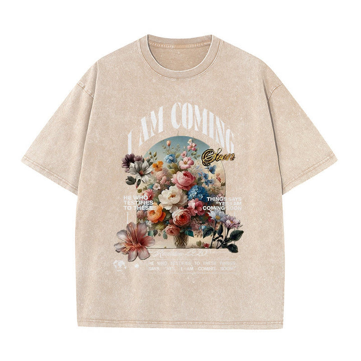 Christianartworkshop I Am Coming Soon Unisex Washed T-Shirt - Apricot - 5XL - image 5