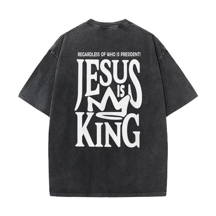 Christianartworkshop Jesus is King Statement Unisex Washed T-Shirt - Black - 5XL - image 7