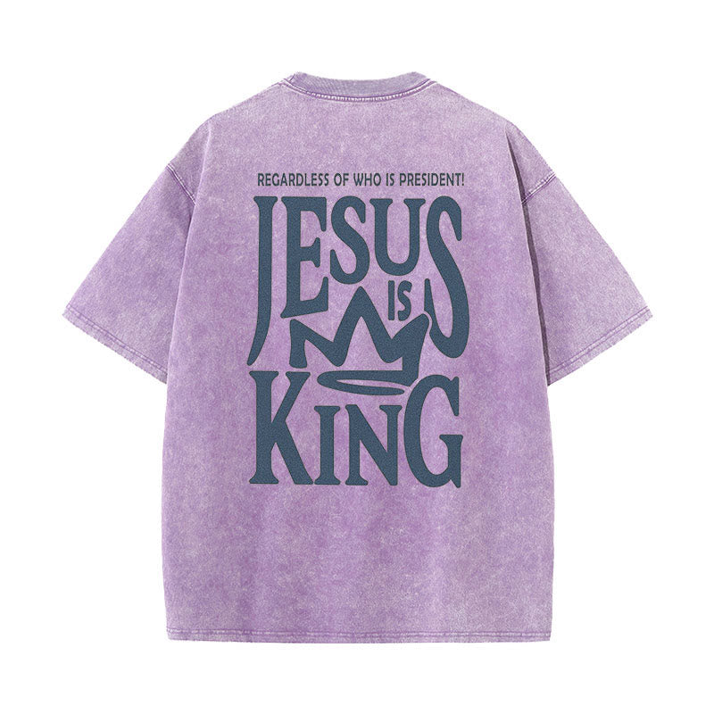 Christianartworkshop Jesus is King Statement Unisex Washed T-Shirt - Purple - 5XL - image 9