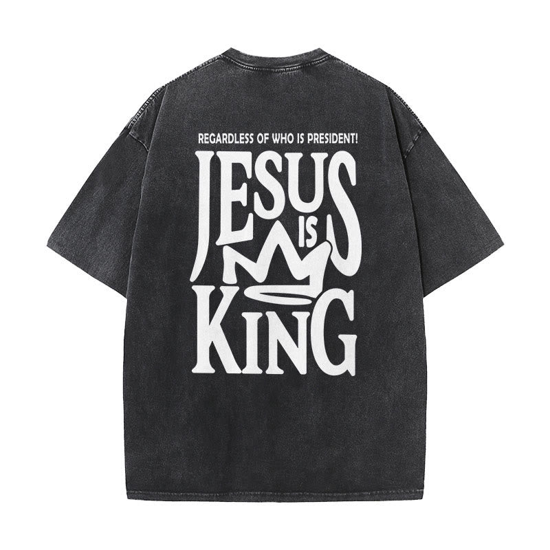 Christianartworkshop Jesus is King Statement Unisex Washed T-Shirt - Black - 5XL - image 8