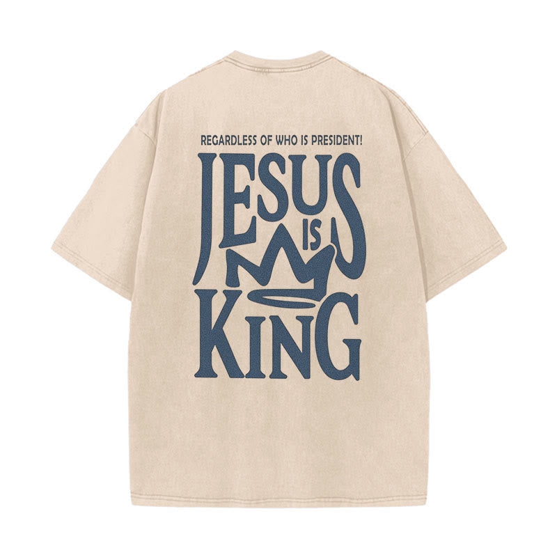 Christianartworkshop Jesus is King Statement Unisex Washed T-Shirt - Apricot - 5XL - image 3