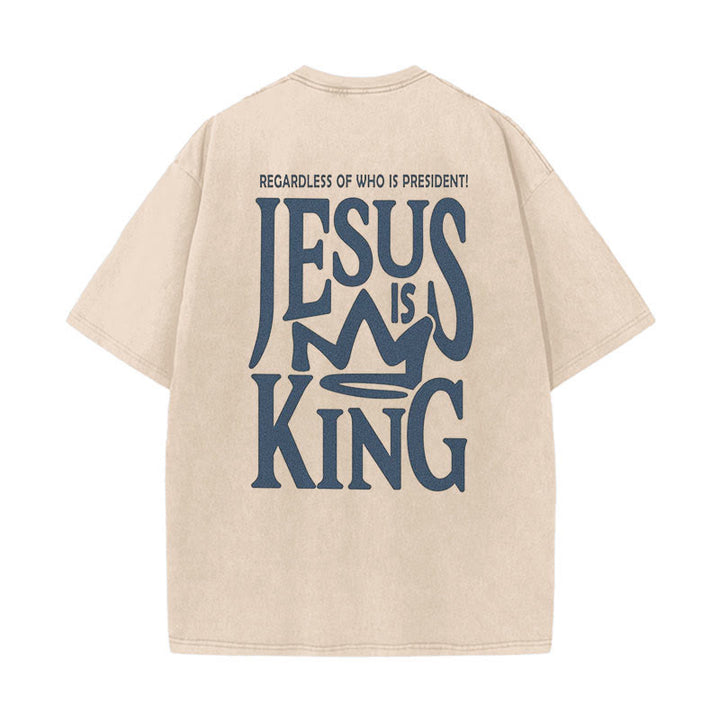 Christianartworkshop Jesus is King Statement Unisex Washed T-Shirt - Apricot - 5XL - image 3