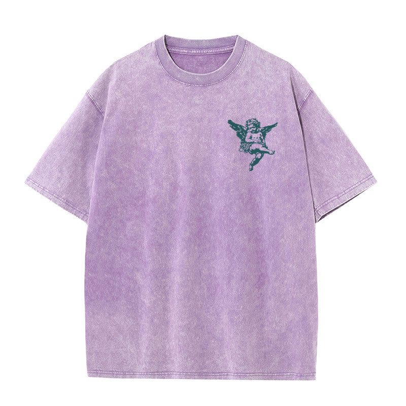 Christianartworkshop Inspired Blessed T-Shirt with Cherub Design Unisex Washed T-Shirt - image 17