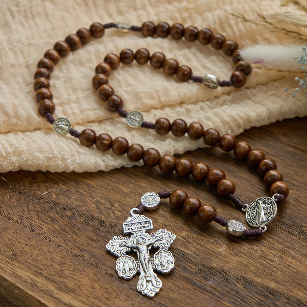 Christianartworkshop St. Benedict Medal Church Forgiveness Absolution Wooden Necklace Rosary Gift - image 1