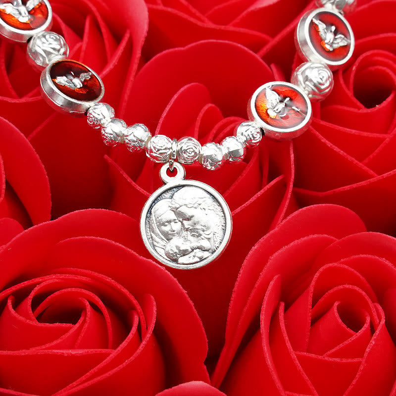 Christianartworkshop Enamel Holy Spirit with Cross and Rose Beads Bracelet: Cherished Symbol of Blessed Protection - image 1