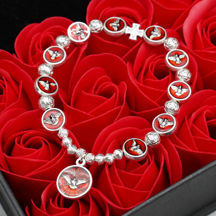 Christianartworkshop Enamel Holy Spirit with Cross and Rose Beads Bracelet: Cherished Symbol of Blessed Protection - Holy Spirit - image 0