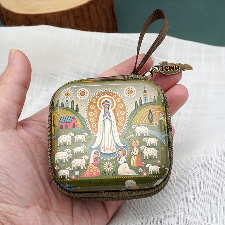 Christianartworkshop 9 Patterns Cartoon Style Square Rosary Cases: A Beautiful Blend of Faith and Function - Style-A - image 1