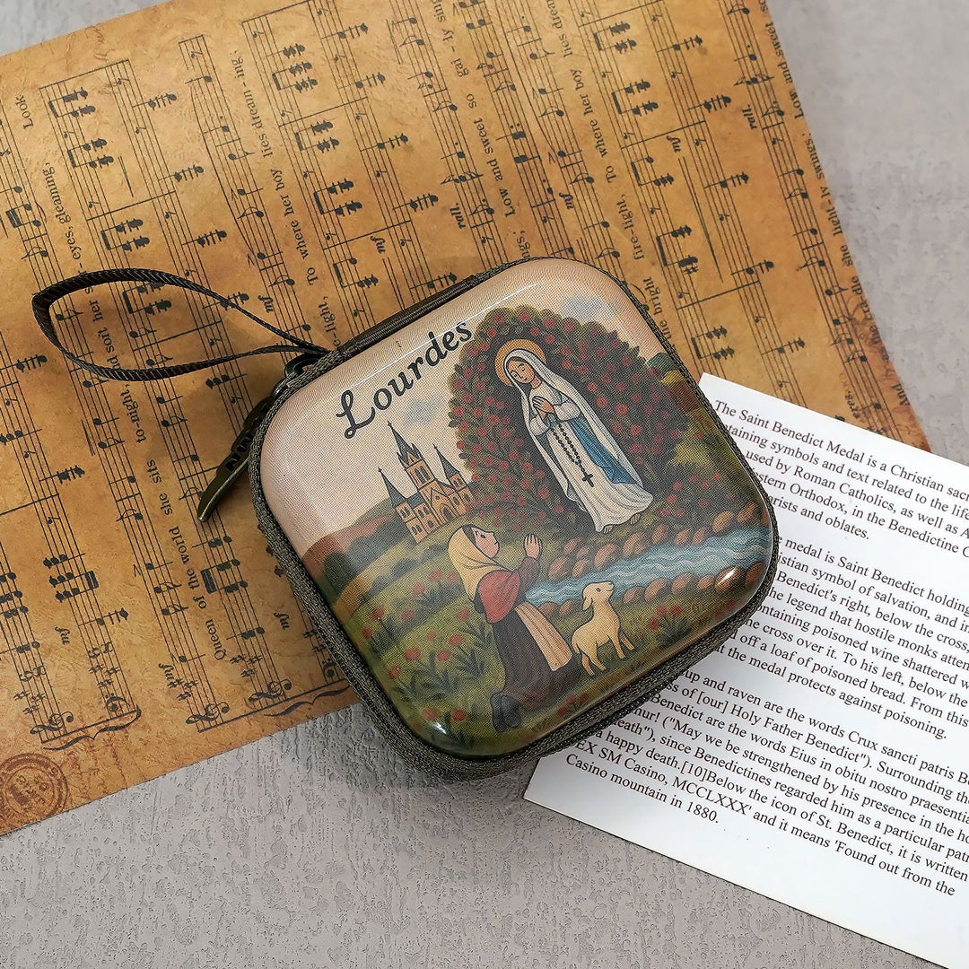 Christianartworkshop 9 Patterns Cartoon Style Square Rosary Cases: A Beautiful Blend of Faith and Function