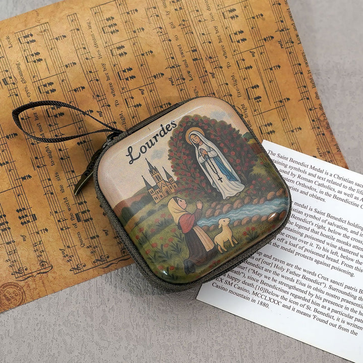 Christianartworkshop 9 Patterns Cartoon Style Square Rosary Cases: A Beautiful Blend of Faith and Function