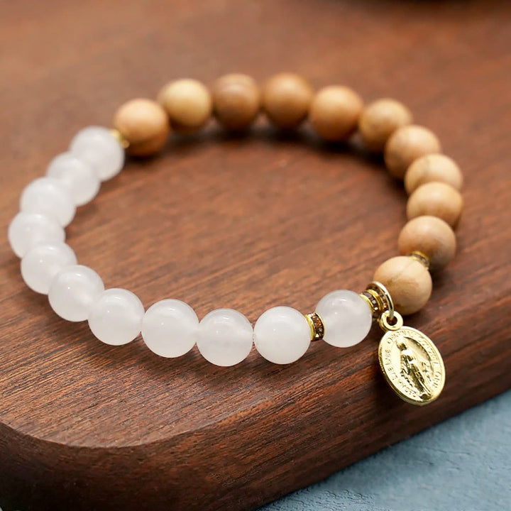 Christianartworkshop Red Agate & White Chalcedony Beads With Our Lady Pendant Bracelets: A Token of Devotion - Chalcedony - image 4