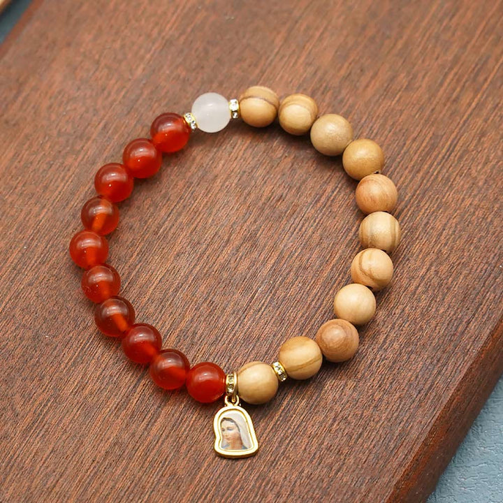 Christianartworkshop Red Agate & White Chalcedony Beads With Our Lady Pendant Bracelets: A Token of Devotion - image 2