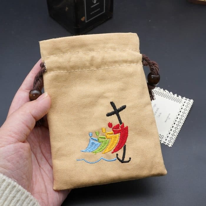 Christianartworkshop Jubilee Pilgrim Cotton Jewelry Pouches Storage Bag with Colorful Sailboat & Cross Embroidery: Divine Protection - image 2