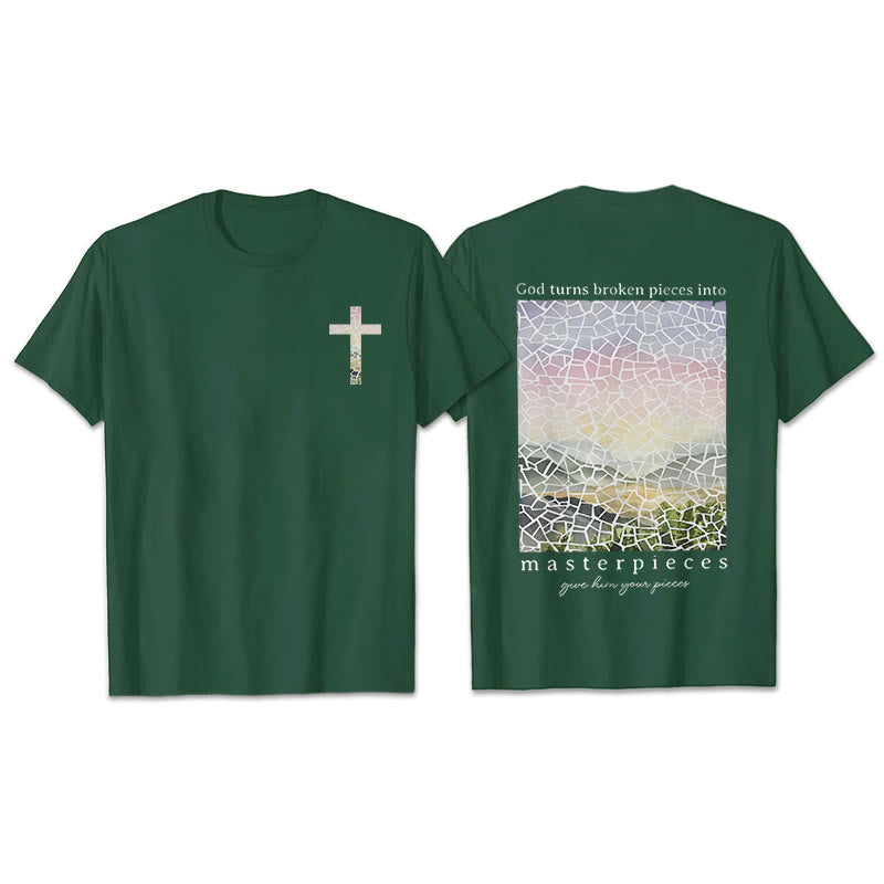 Christianartworkshop God Turns Broken Pieces into Masterpieces T-Shirt - Dark Green - 2XL - image 18