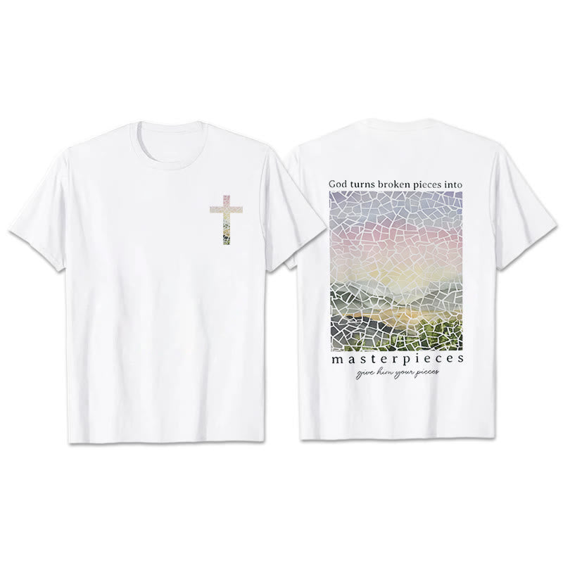 Christianartworkshop God Turns Broken Pieces into Masterpieces T-Shirt - White - 2XL - image 0