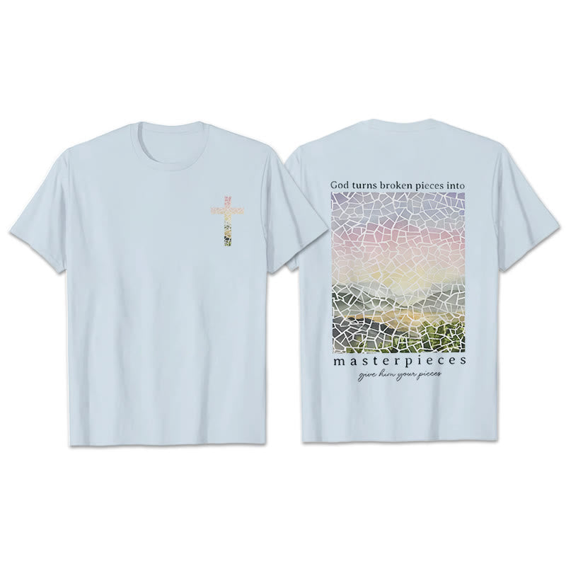 Christianartworkshop God Turns Broken Pieces into Masterpieces T-Shirt - Blue - 2XL - image 9
