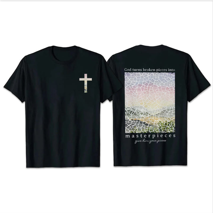 Christianartworkshop God Turns Broken Pieces into Masterpieces T-Shirt - Black - 2XL - image 4