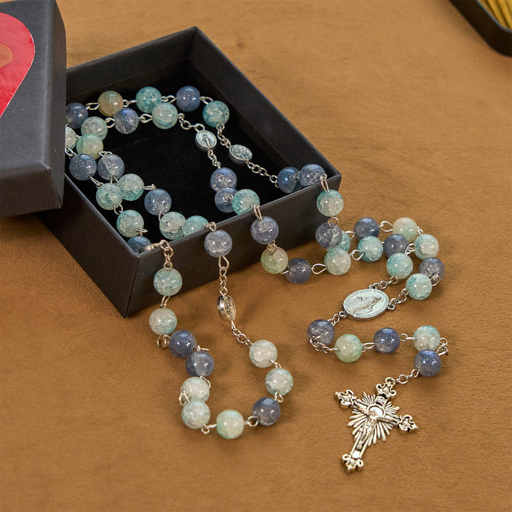 Christianartworkshop Handmade Original Grey Blue Rosary with Miraculous Medal: A Unique Expression of Faith