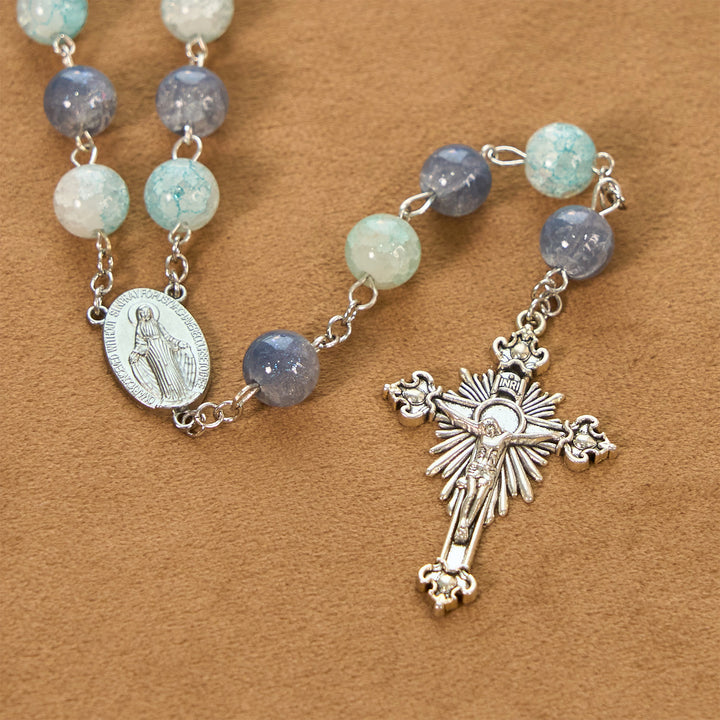 Christianartworkshop Handmade Original Grey Blue Rosary with Miraculous Medal: A Unique Expression of Faith