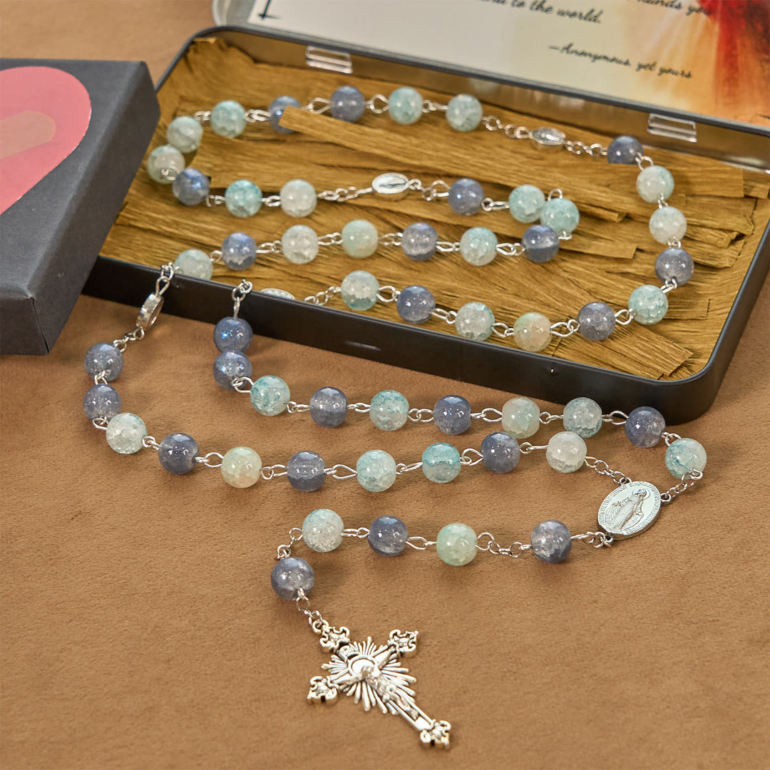 Christianartworkshop Handmade Original Grey Blue Rosary with Miraculous Medal: A Unique Expression of Faith