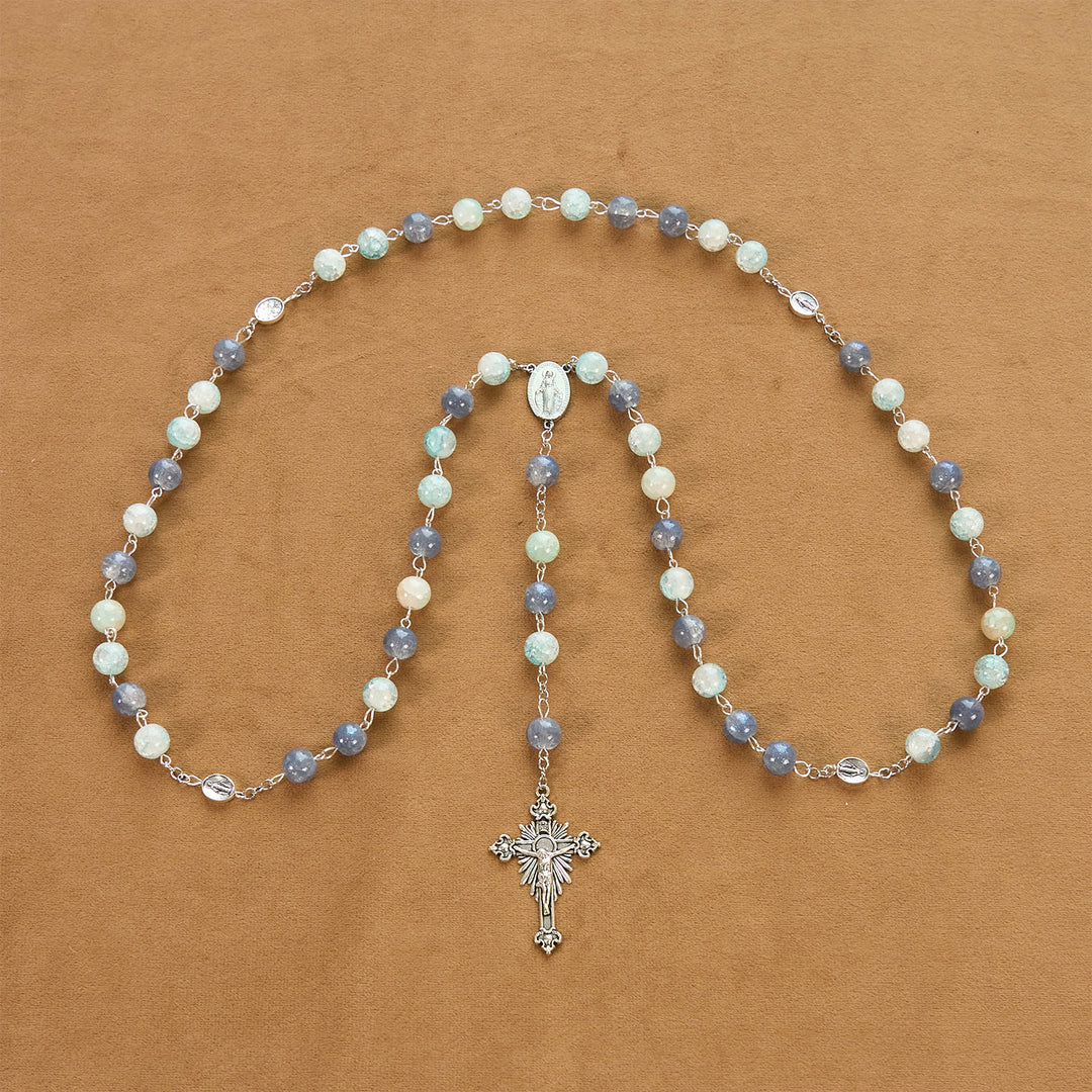 Christianartworkshop Handmade Original Grey Blue Rosary with Miraculous Medal: A Unique Expression of Faith