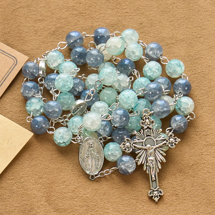 Christianartworkshop Handmade Original Grey Blue Rosary with Miraculous Medal: A Unique Expression of Faith