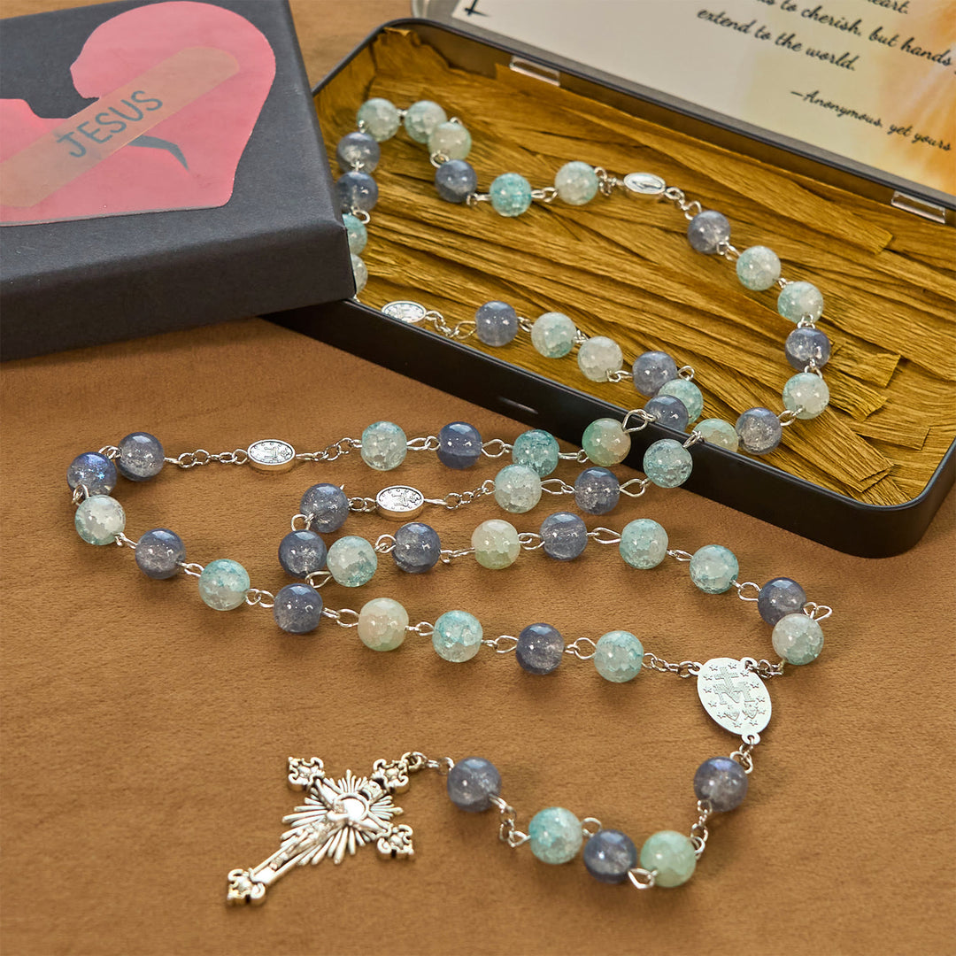 Christianartworkshop Handmade Original Grey Blue Rosary with Miraculous Medal: A Unique Expression of Faith