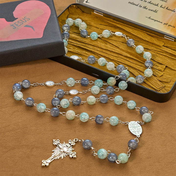 Christianartworkshop Handmade Original Grey Blue Rosary with Miraculous Medal: A Unique Expression of Faith