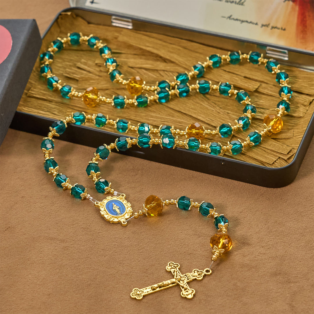 Christianartworkshop Handmade Peacock Blue Crystal Beads Rosary: A Divine Delight for Holy Prayer - Peacock Blue - image 0