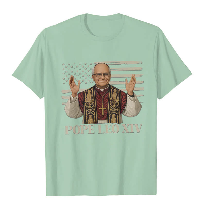 Christianartworkshop Pope Leo XIV with Patriotic Flair Unisex T-shirt - Light Green - 2XL - image 7
