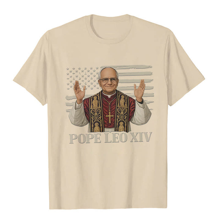 Christianartworkshop Pope Leo XIV with Patriotic Flair Unisex T-shirt - Beige - 2XL - image 5