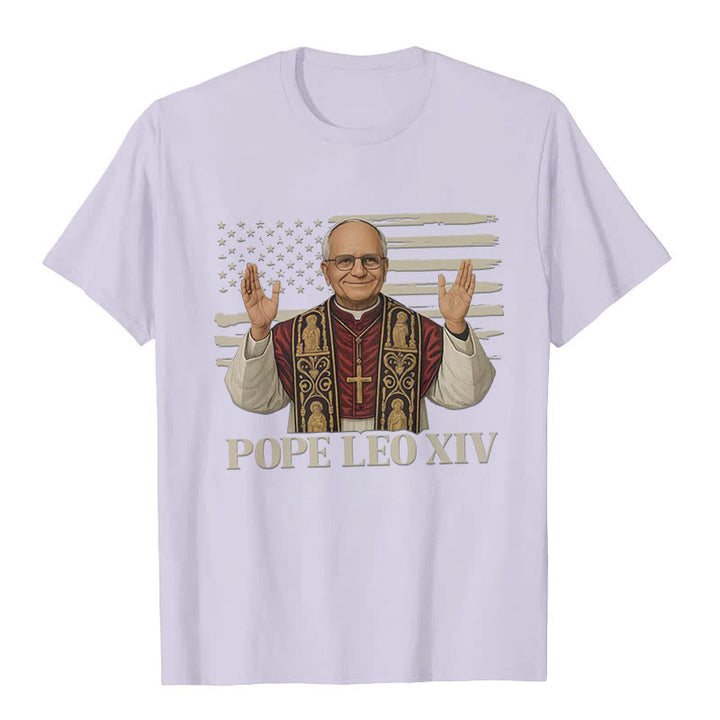 Christianartworkshop Pope Leo XIV with Patriotic Flair Unisex T-shirt - Light Purple - 2XL - image 8