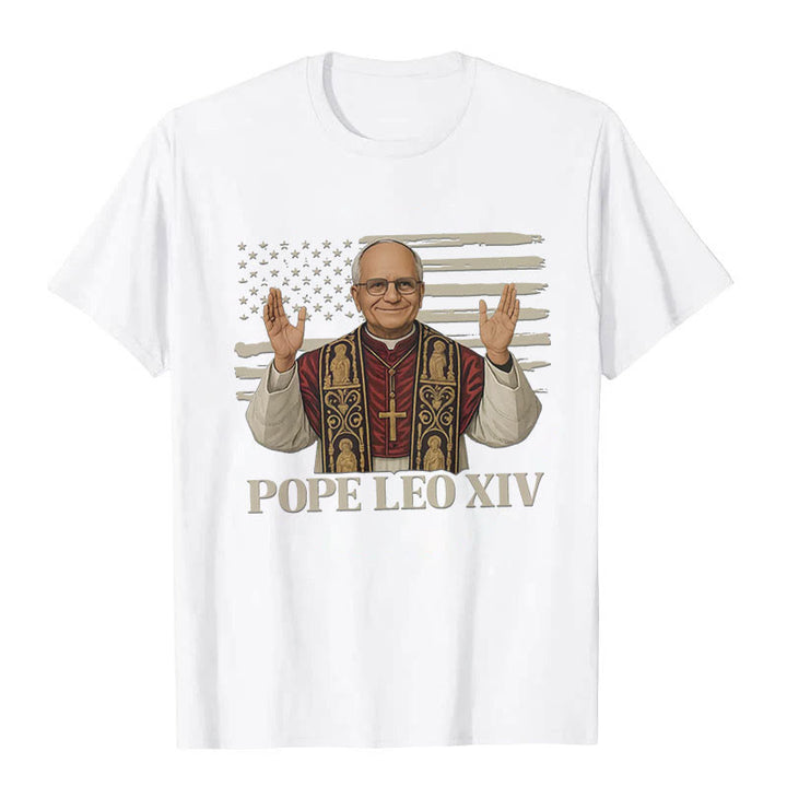 Christianartworkshop Pope Leo XIV with Patriotic Flair Unisex T-shirt - White - 2XL - image 2