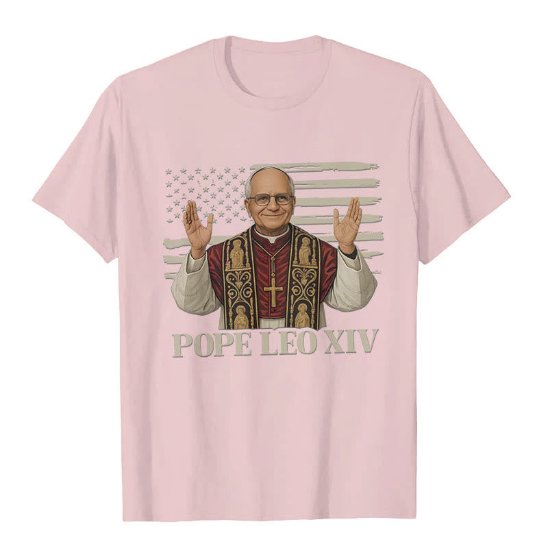 Christianartworkshop Pope Leo XIV with Patriotic Flair Unisex T-shirt - Light Pink - 2XL - image 9