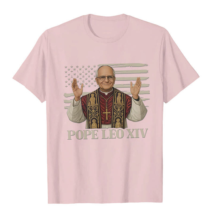Christianartworkshop Pope Leo XIV with Patriotic Flair Unisex T-shirt - Light Pink - 2XL - image 9